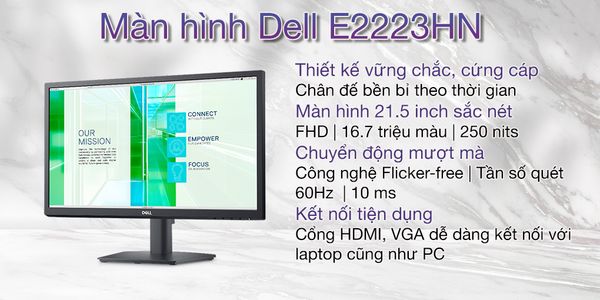 Màn hình dell E2223HN (21.5 Inch/fhd/va/60HZ/10MS/250 nits/hdmi+vga)