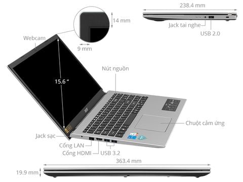 Laptop Acer Aspire 3 A315-59-321N (NX.K6TSV.009) (i3 1215U/8GB RAM/256GB SSD/15.6 inch FHD/Win 11/Bạc)