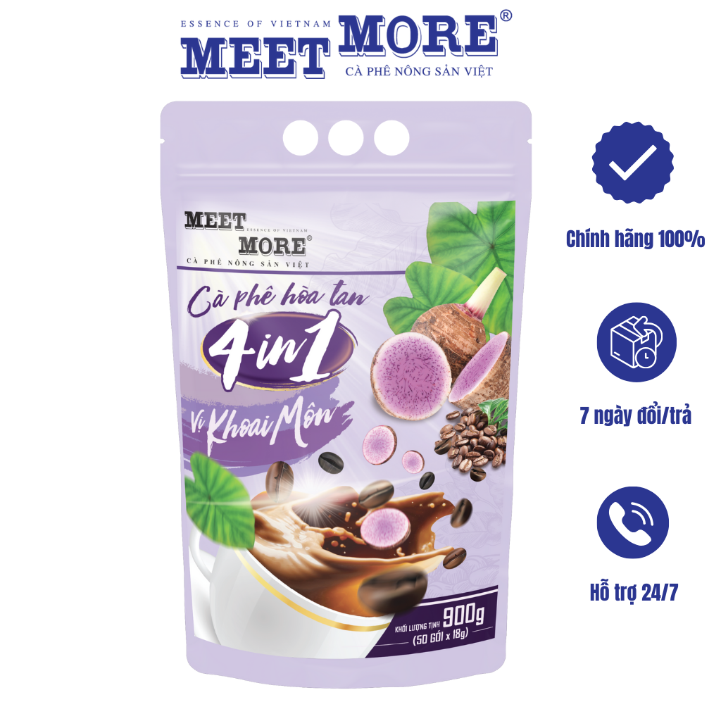 Bịch cà phê hòa tan vị khoai môn Meet More (50 gói x 18g)