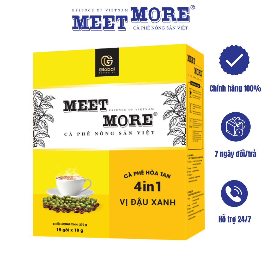 Hộp cà phê hòa tan vị đậu xanh Meet More (15 gói x 18g)