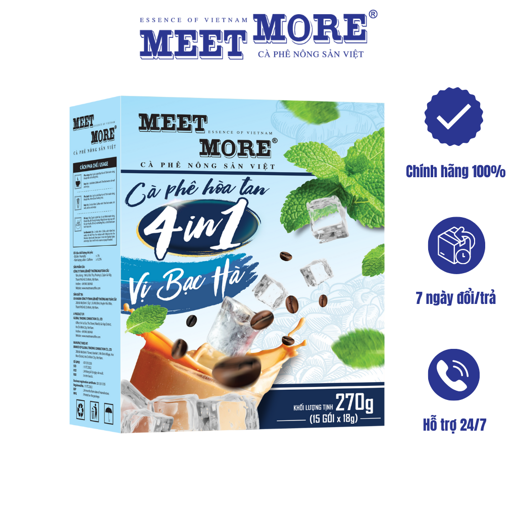 Hộp cà phê hòa tan vị bạc hà Meet More (15 gói x 18g)