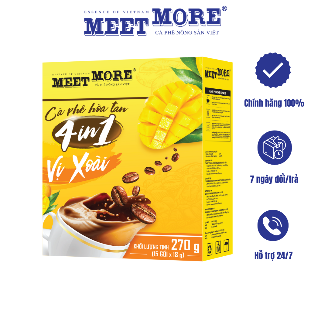 Hộp cà phê hòa tan vị xoài Meet More (15 gói x 18g)