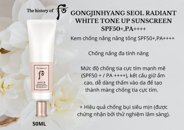  Kem chống nắng Whoo Gongjinhyang Seol Radiant White Tone Up Suncreen SPF50+/PA++++ 50ml WHO-51106333 