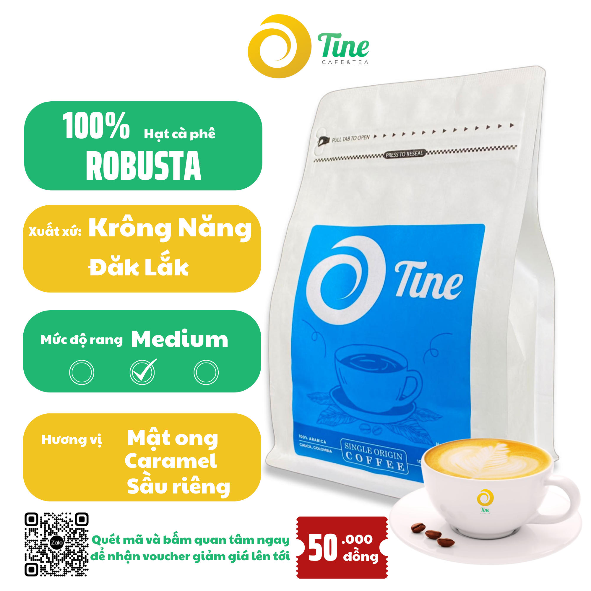  Cà phê nguyên chất 100% TINECAFE - Cà phê Arabica Colombia 