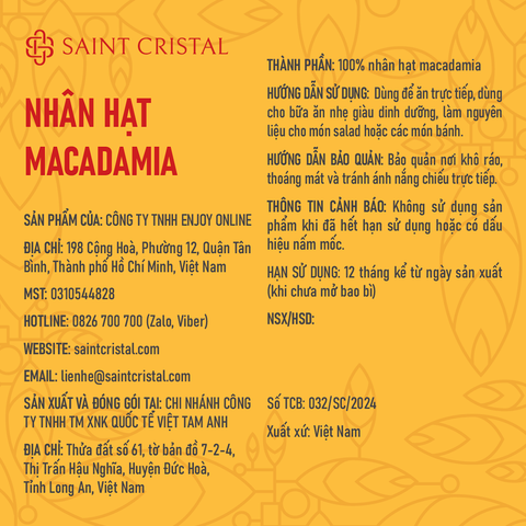  Nhân Hạt Macadamia Rang Mộc Saint Cristal 