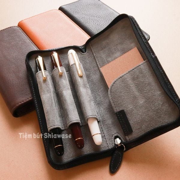  Bao Da Đựng Bút - Loại 3 Bút - Pilot Pensemble - Ví Khóa Kéo 3 Ngăn 