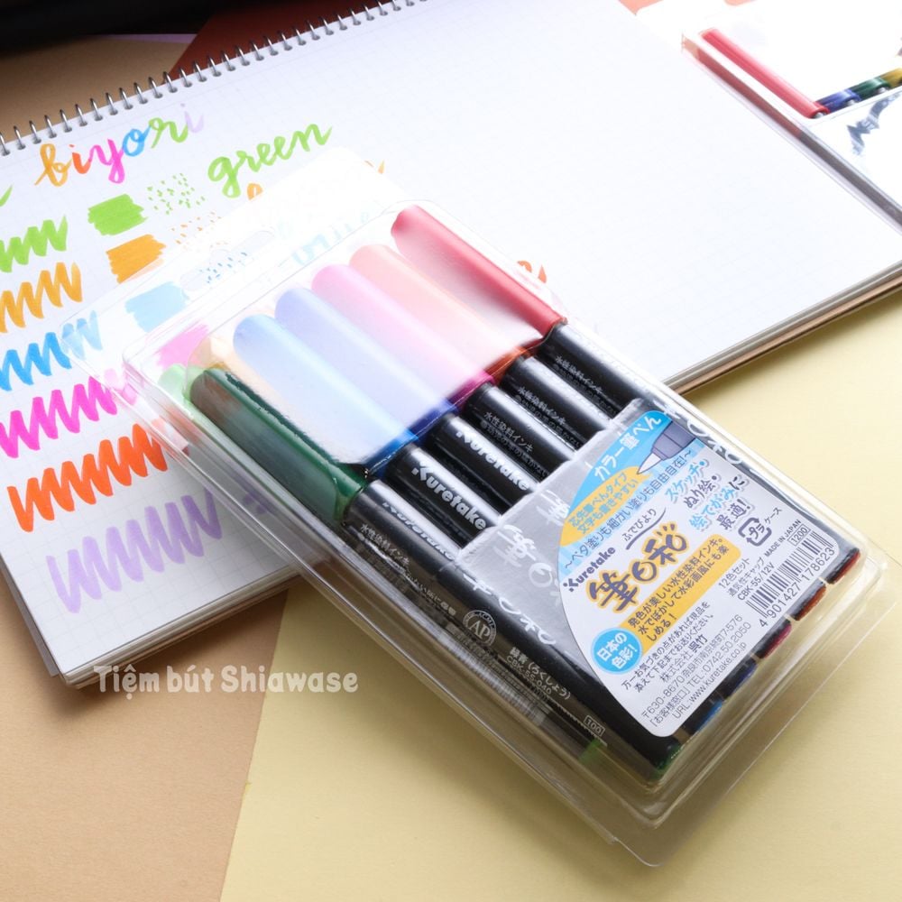  Bút Màu Calligraphy Kuretake Zig Fudebiyori Brush Pen - Set 12 Màu 