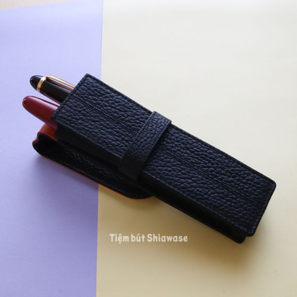  Bao Da Đựng Bút - Loại 2 Bút - Wancher Penbrace 2 Pen Pouch - Black Orange 