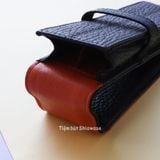  Bao Da Đựng Bút - Loại 2 Bút - Wancher Penbrace 2 Pen Pouch - Black Orange 