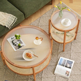  Bàn trà, bàn sofa Retro gỗ sồi Ash mặt kính sóng Rubies House 