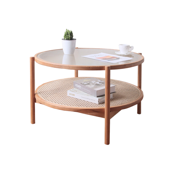 Bàn trà, bàn sofa Retro gỗ sồi Ash mặt kính sóng Rubies House