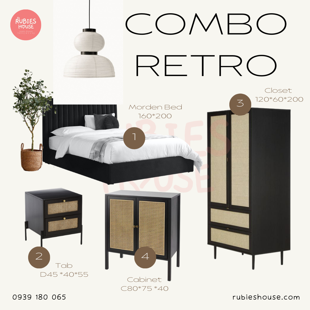  COMBO RETRO- Combo phòng ngủ Bắc Âu Rubies House 