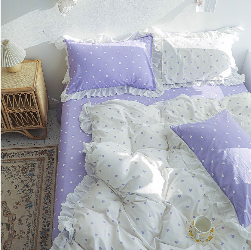  Bộ Chăn ga cotton cao cấp- Tim bèo tím 