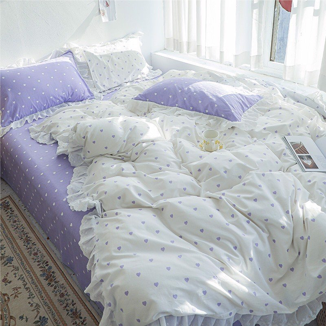  Bộ Chăn ga cotton cao cấp- Tim bèo tím 