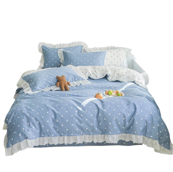  Bộ Chăn ga cotton cao cấp- Tim bèo xanh dương 