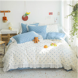  Bộ Chăn ga cotton cao cấp- Tim bèo xanh dương 