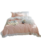  Bộ Chăn ga cotton cao cấp- Tim bèo hồng 