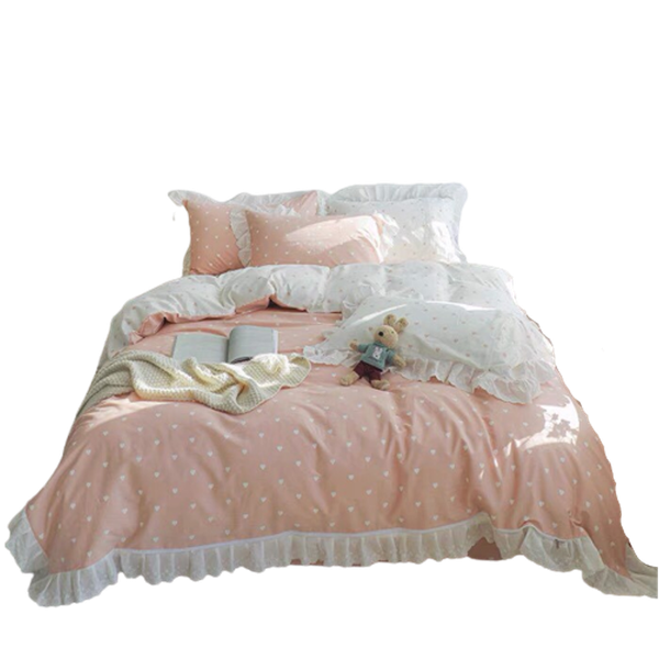  Bộ Chăn ga cotton cao cấp- Tim bèo hồng 