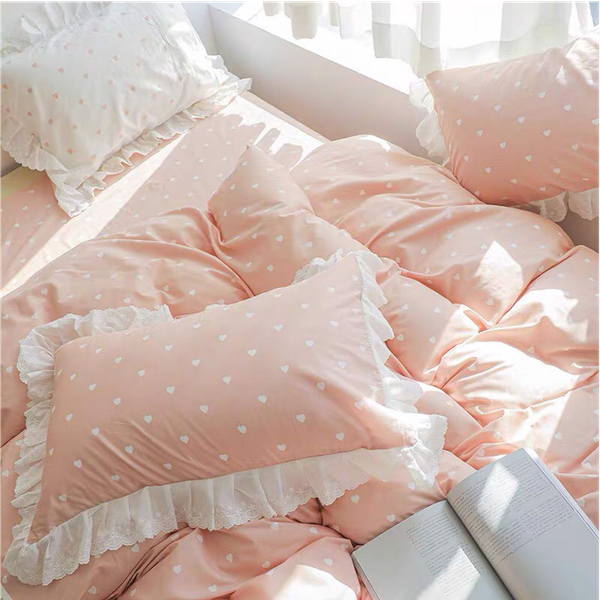  Bộ Chăn ga cotton cao cấp- Tim bèo hồng 