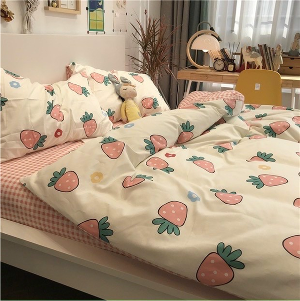 Bộ Chăn ga cotton Hàn Quốc- Dâu tây