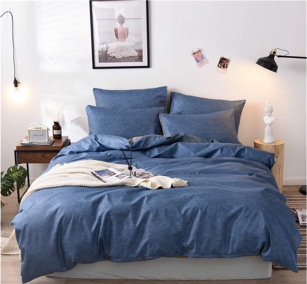 Bộ Chăn ga cotton Hàn Quốc- Kẻ Xanh dương ghi