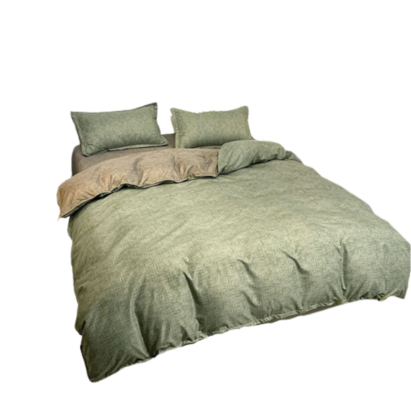 Bộ Chăn ga cotton Hàn Quốc- Kẻ Xanh lá ghi