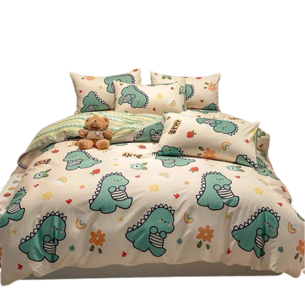 Bộ Chăn ga cotton Hàn Quốc- Khủng long xanh