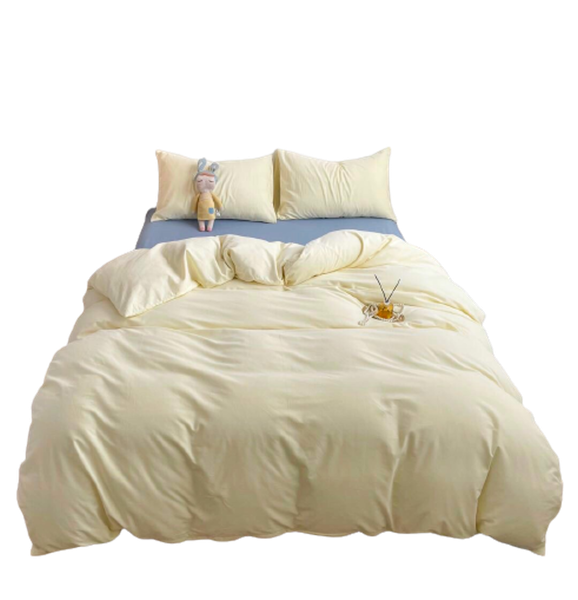 Bộ Chăn ga cotton Tici notag- Be phối Xanh lam