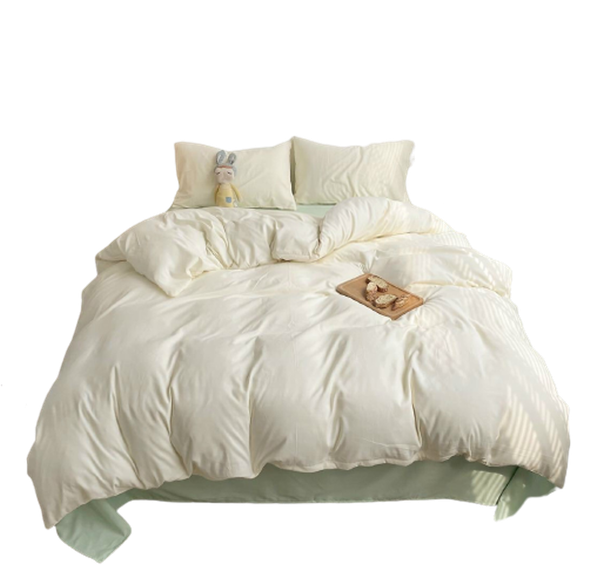 Bộ Chăn ga cotton Tici notag- Trắng phối Xanh mint