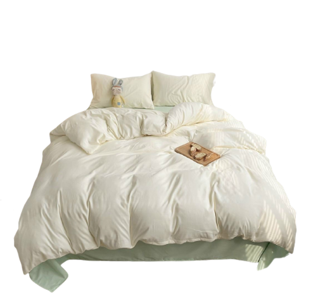  Bộ Chăn ga cotton Tici notag- Trắng phối Xanh mint 