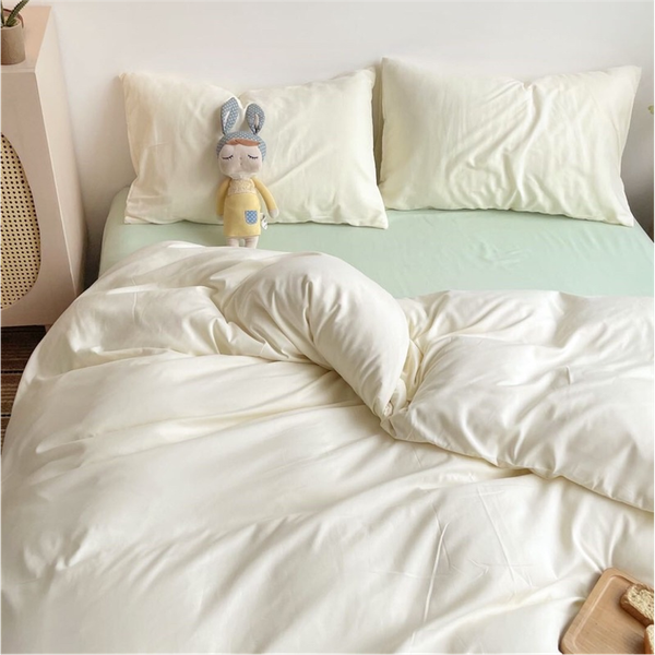 Bộ Chăn ga cotton Tici notag- Trắng phối Xanh mint