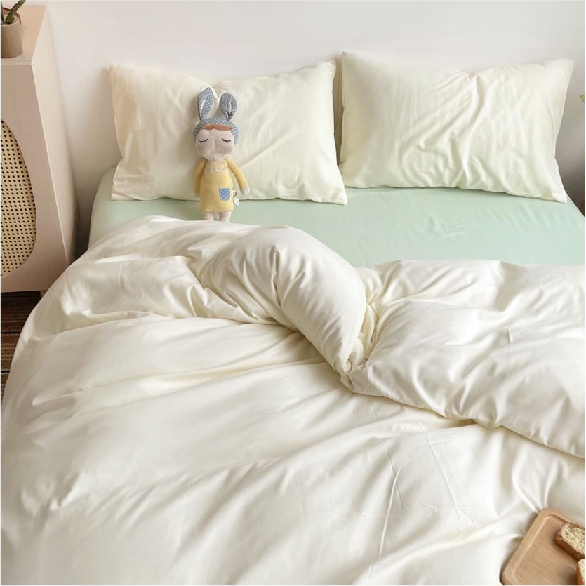  Bộ Chăn ga cotton Tici notag- Trắng phối Xanh mint 