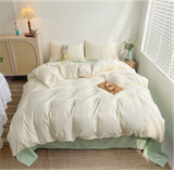  Bộ Chăn ga cotton Tici notag- Trắng phối Xanh mint 