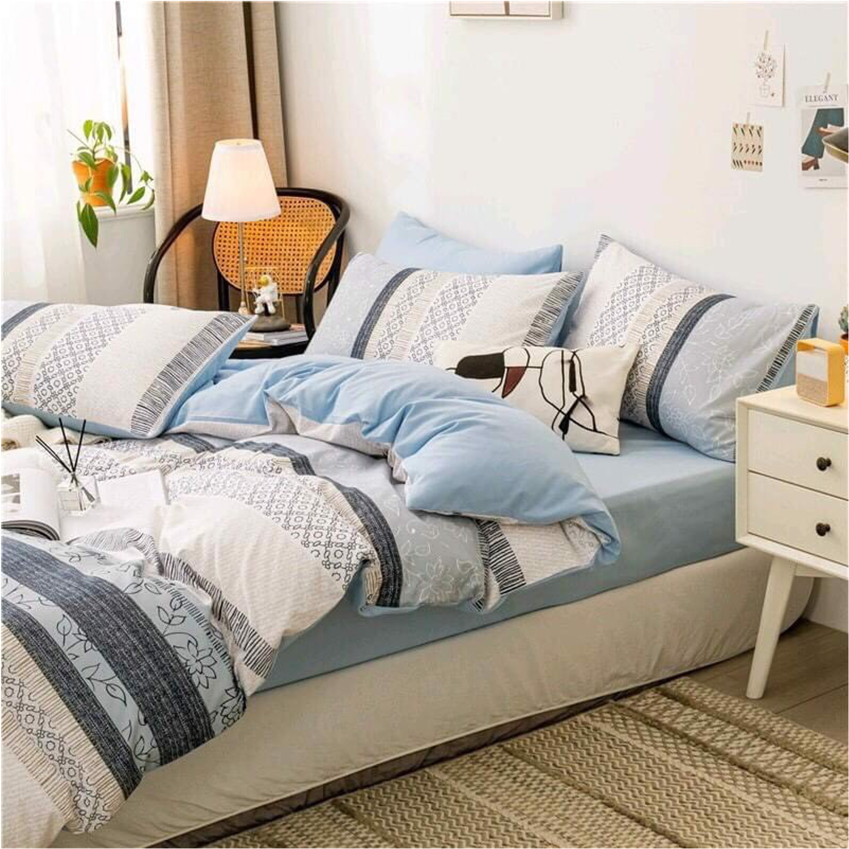  Bộ Chăn ga cotton Hàn Quốc- Thổ cẩm Xanh dương 