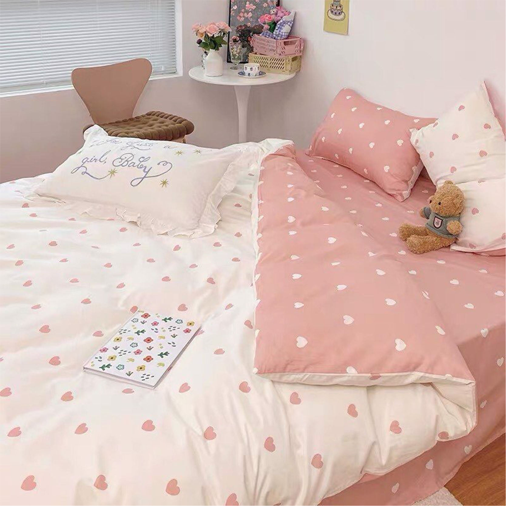 Bộ Chăn ga cotton Hàn Quốc- Tim Hồng 