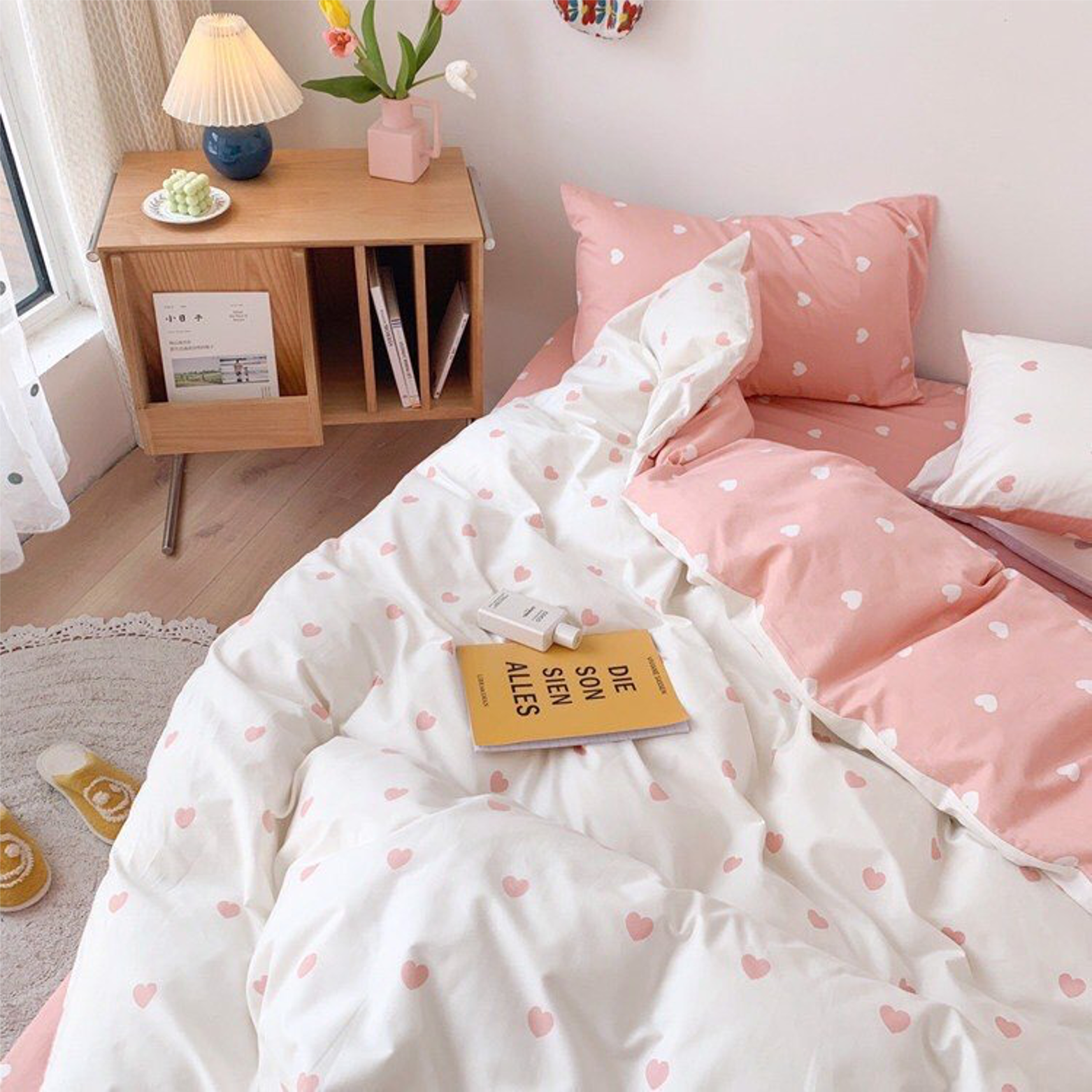  Bộ Chăn ga cotton Hàn Quốc- Tim Hồng 