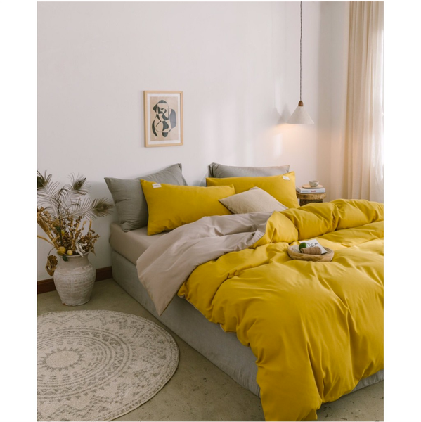 Bộ Chăn ga cotton Tici- Vàng Nâu nhạt