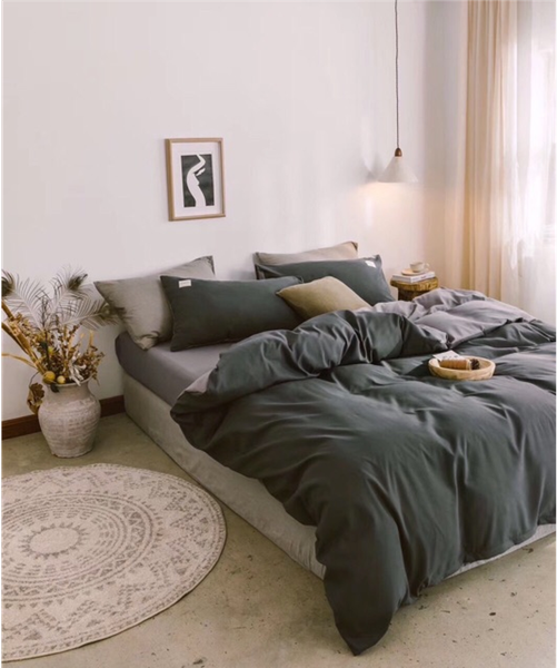 Bộ Chăn ga cotton Tici- Xám ghi