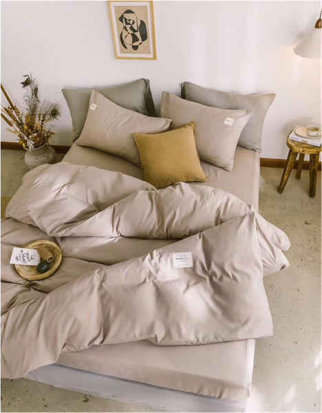 Bộ Chăn ga cotton Tici- Nâu nhạt