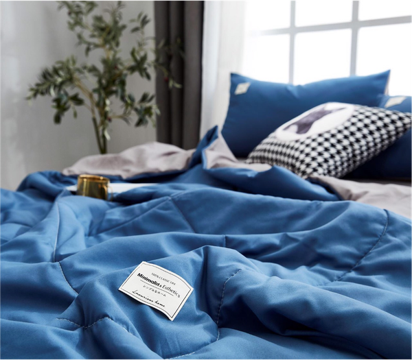 Bộ Chăn ga cotton Tici- Xanh dương