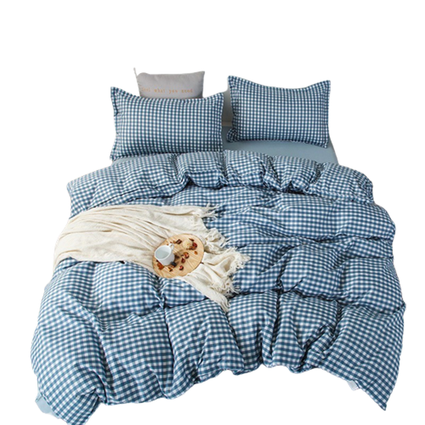 Bộ Chăn ga cotton Hàn Quốc- Caro Xanh dương