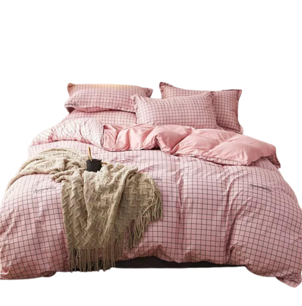 Bộ Chăn ga cotton Hàn Quốc- Caro Hồng