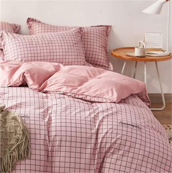 Bộ Chăn ga cotton Hàn Quốc- Caro Hồng