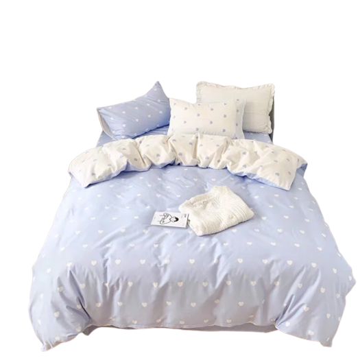 Bộ Chăn ga cotton Hàn Quốc - Tim xanh