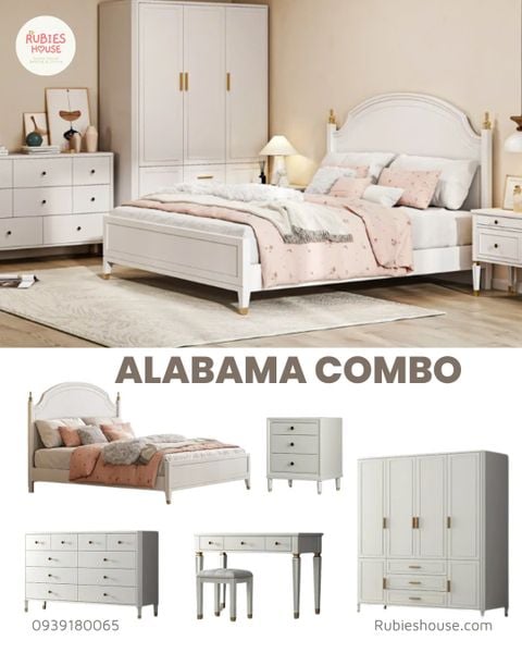 Ảnh: COMBO ALABAMA BED- Combo phòng ngủ giường gỗ Bắc Âu Rubies House