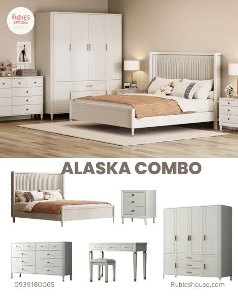 Ảnh: COMBO ALASKA BED- Combo phòng ngủ giường gỗ Bắc Âu Rubies House