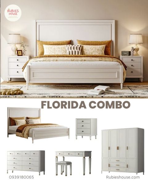 Ảnh: COMBO FLORIDA BED- Combo phòng ngủ giường gỗ Bắc Âu Rubies House