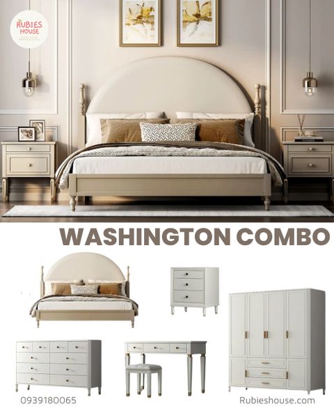 Ảnh: COMBO WASHINGTON BED- Combo phòng ngủ giường gỗ Framhouse Rubies House