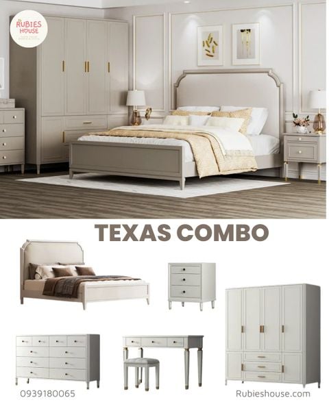 Ảnh: COMBO TEXAS BED- Combo phòng ngủ giường gỗ Bắc Âu Rubies House