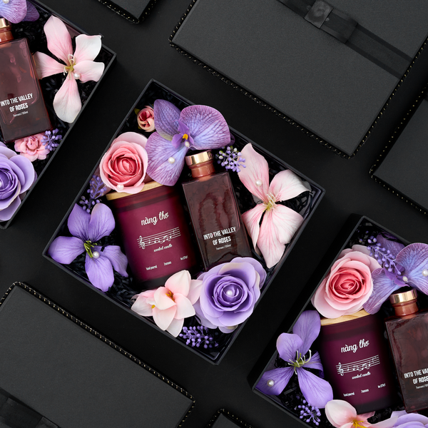 Set quà tinh dầu hương hoa hồng & nến hương hoa lavender 